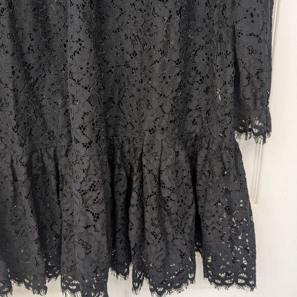 J.Crew Black Lace Puff Sleeve High Neck Ruffle Mini  Size Large - Picture 9 of 9